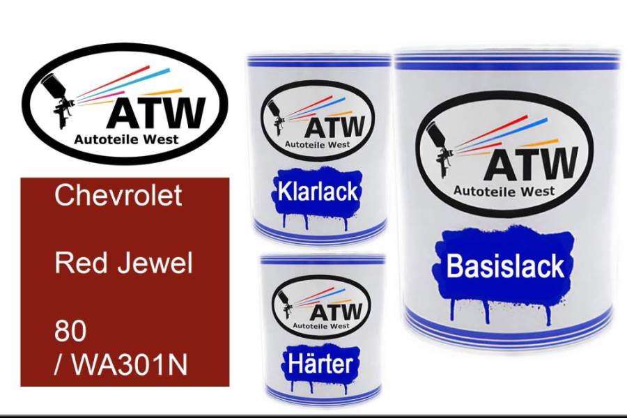 Chevrolet, Red Jewel, 80 / WA301N: 1L Lackdose + 1L Klarlack + 500ml Härter - Set, von ATW Autoteile West.